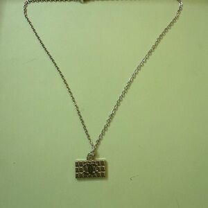 New upcycled Chanel gold tone  Chain Necklace with Rectangular Pendant